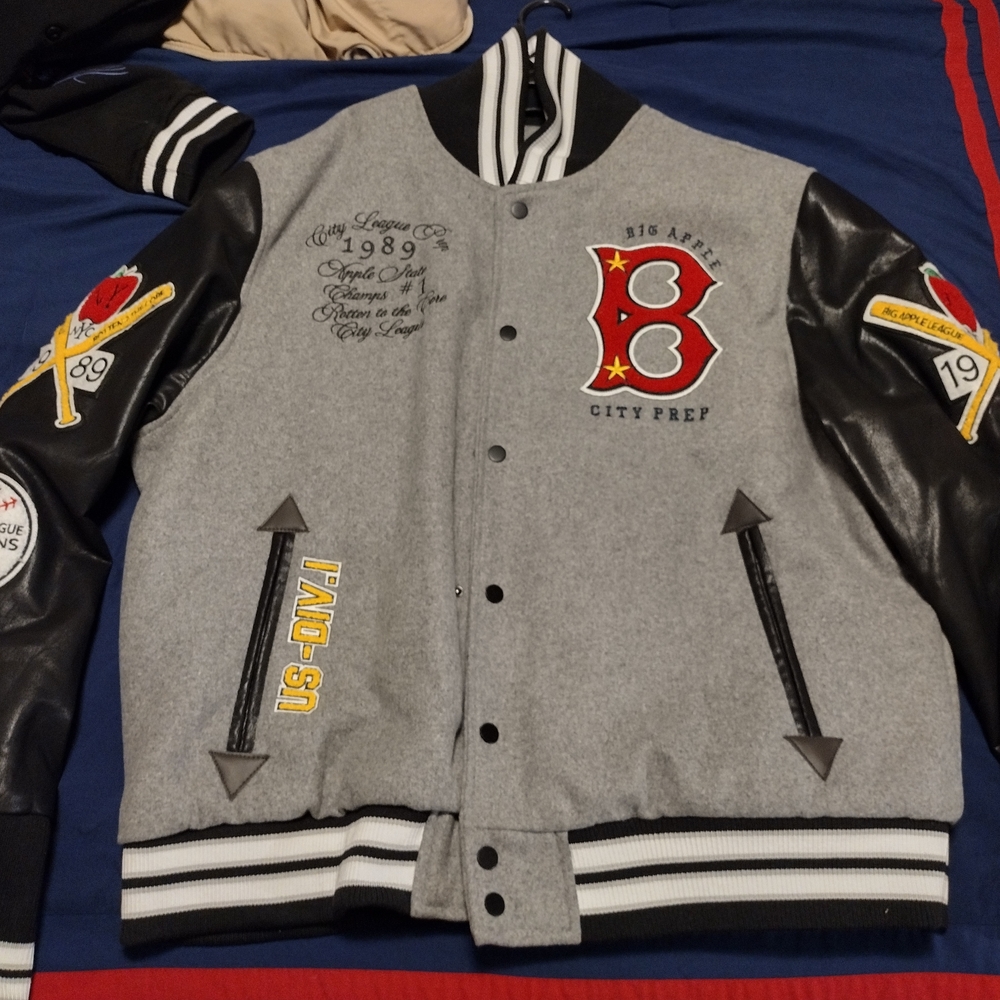 Jordan Craig Gray and Black Varsity Jacket
